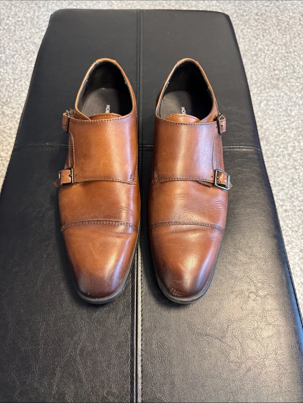 Nordstrom’s Mens Double Monk Strap Leather Shoes - Brown